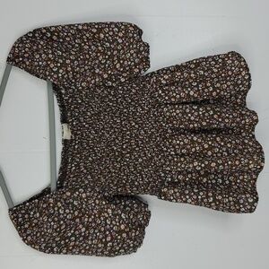 Milkmaid Blouse Smocked Square Front Cottage Core Coquette Dark Florals Womens S